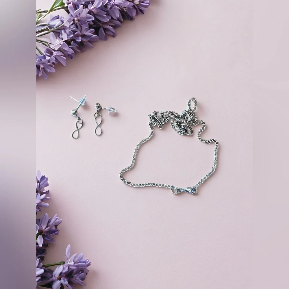 Vintage Dainty and Delicate Infinity Symbol Necklace and Earring Set